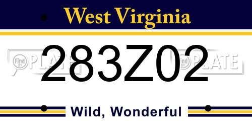 283Z02 West Virginia License Plate