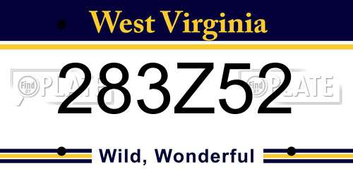 283Z52 West Virginia License Plate