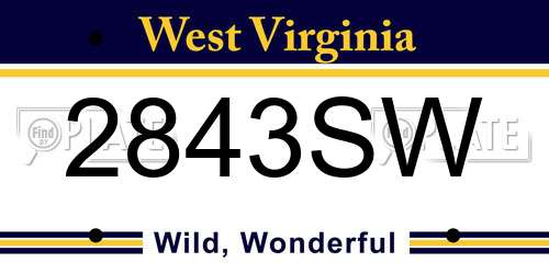 2843SW West Virginia License Plate