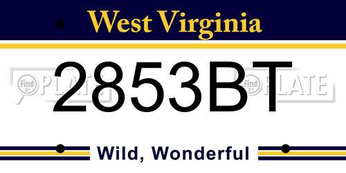 2853BT West Virginia License Plate