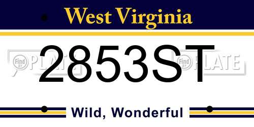 2853ST West Virginia License Plate