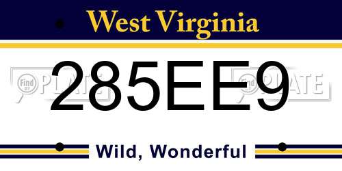 285EE9 West Virginia License Plate