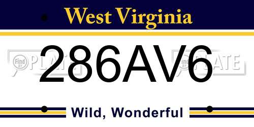 286AV6 West Virginia License Plate