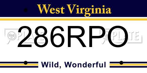 286RPO West Virginia License Plate