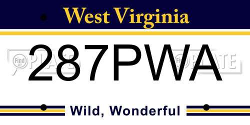 287PWA West Virginia License Plate