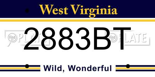 2883BT West Virginia License Plate