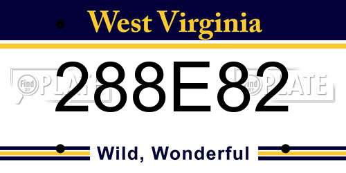 288E82 West Virginia License Plate