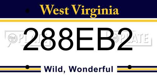 288EB2 West Virginia License Plate