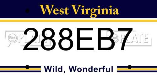 288EB7 West Virginia License Plate