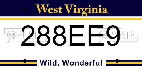 288EE9 West Virginia License Plate
