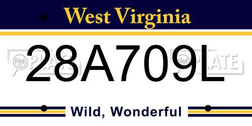 28A709L West Virginia License Plate