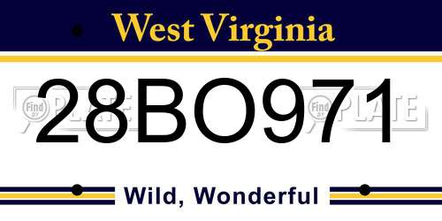 28BO971 West Virginia License Plate
