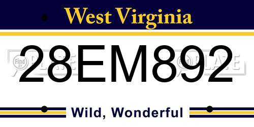 28EM892 West Virginia License Plate