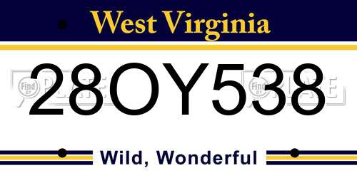 28OY538 West Virginia License Plate