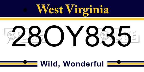 28OY835 West Virginia License Plate