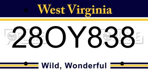 28OY838 West Virginia License Plate