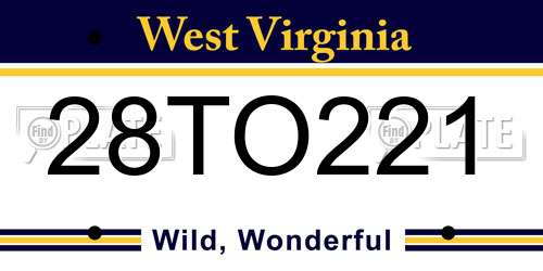 28TO221 West Virginia License Plate