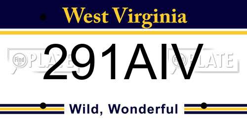 291AIV West Virginia License Plate