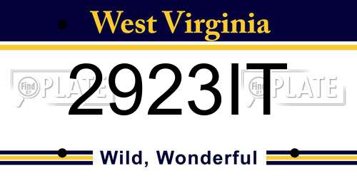 2923IT West Virginia License Plate