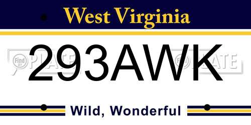293AWK West Virginia License Plate