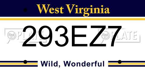 293EZ7 West Virginia License Plate