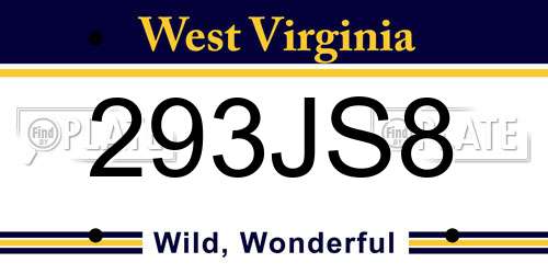 293JS8 West Virginia License Plate