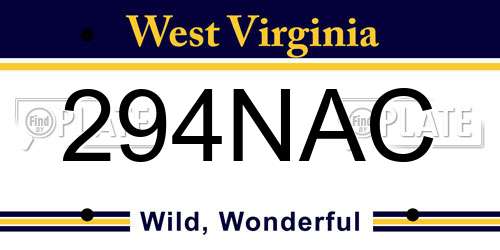 294NAC West Virginia License Plate