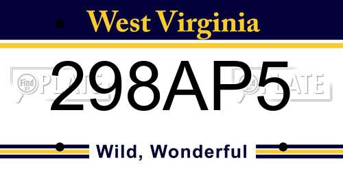 298AP5 West Virginia License Plate