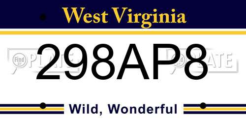 298AP8 West Virginia License Plate