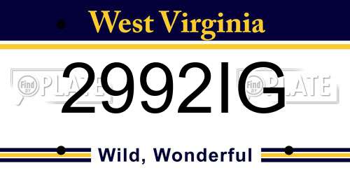 2992IG West Virginia License Plate