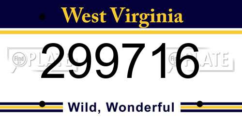 299716 West Virginia License Plate