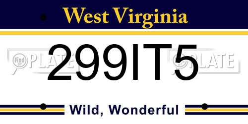 299IT5 West Virginia License Plate