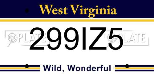 299IZ5 West Virginia License Plate