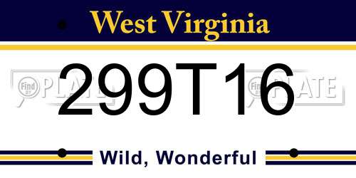299T16 West Virginia License Plate