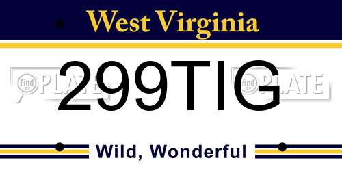 299TIG West Virginia License Plate