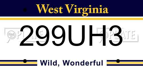 299UH3 West Virginia License Plate