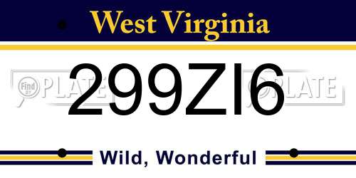 299ZI6 West Virginia License Plate