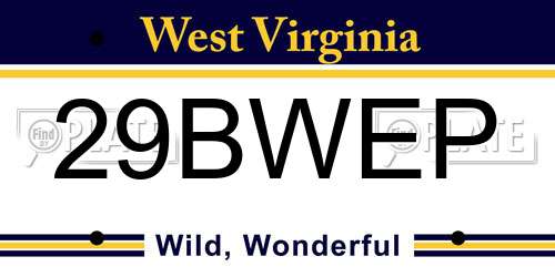29BWEP West Virginia License Plate