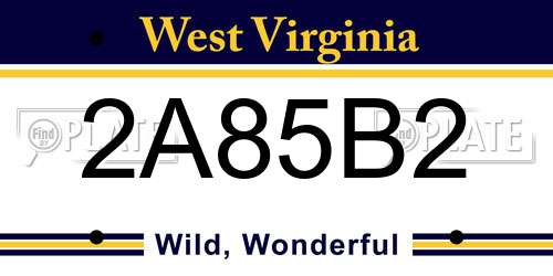 2A85B2 West Virginia License Plate
