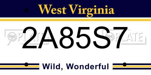 2A85S7 West Virginia License Plate