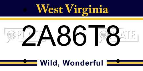 2A86T8 West Virginia License Plate