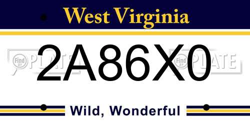 2A86X0 West Virginia License Plate