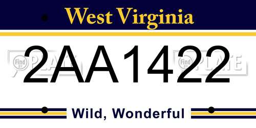 2AA1422 West Virginia License Plate