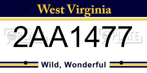 2AA1477 West Virginia License Plate
