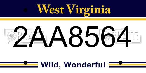 2AA8564 West Virginia License Plate