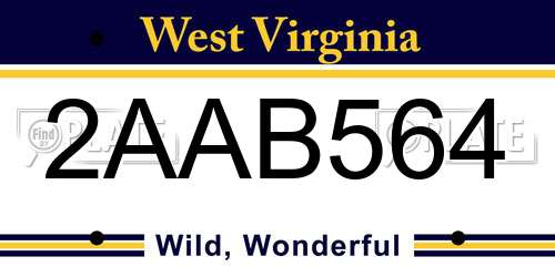 2AAB564 West Virginia License Plate