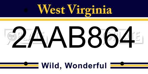 2AAB864 West Virginia License Plate