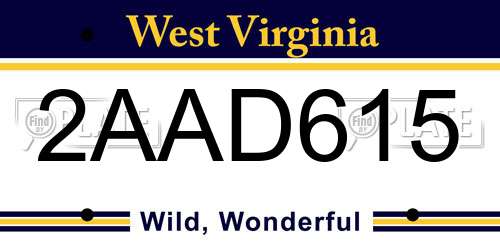 2AAD615 West Virginia License Plate