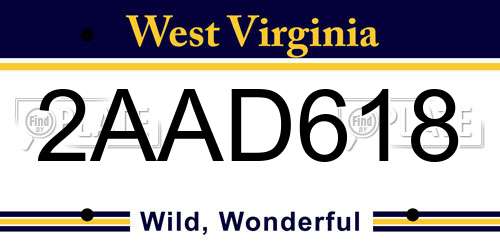 2AAD618 West Virginia License Plate