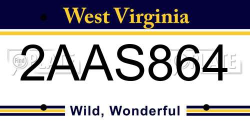 2AAS864 West Virginia License Plate